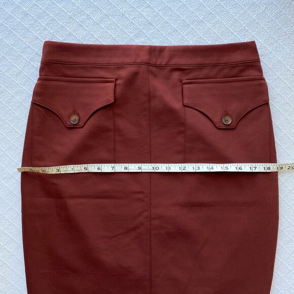 Express High-Waisted Pencil Skirt Red Rust Button Pocket Back Slit Size 8 NWT - Picture 9 of 11